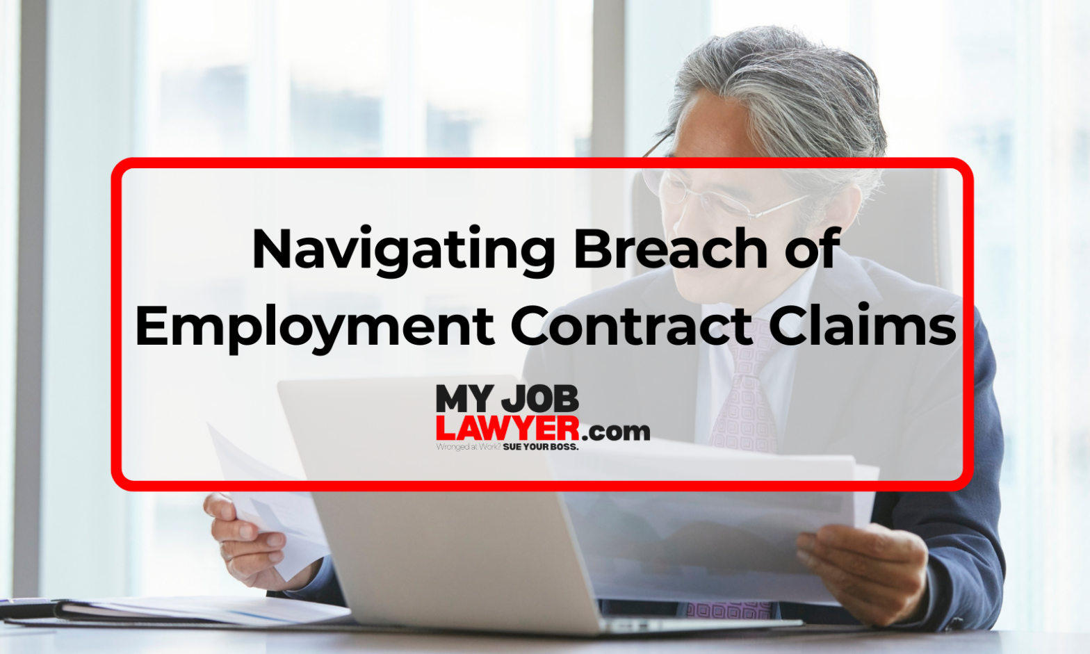 Employee reviewing paperwork with a serious expression, illustrating a breach of employment contract situation.