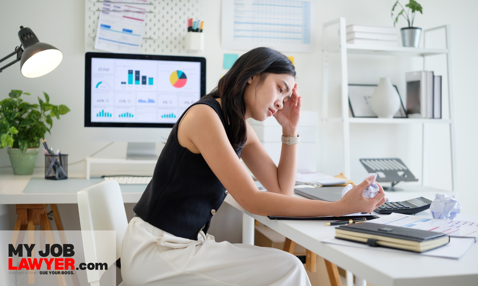 Stressed employee reviewing job paperwork related to How Much Can I Sue My Employer for False Promises?